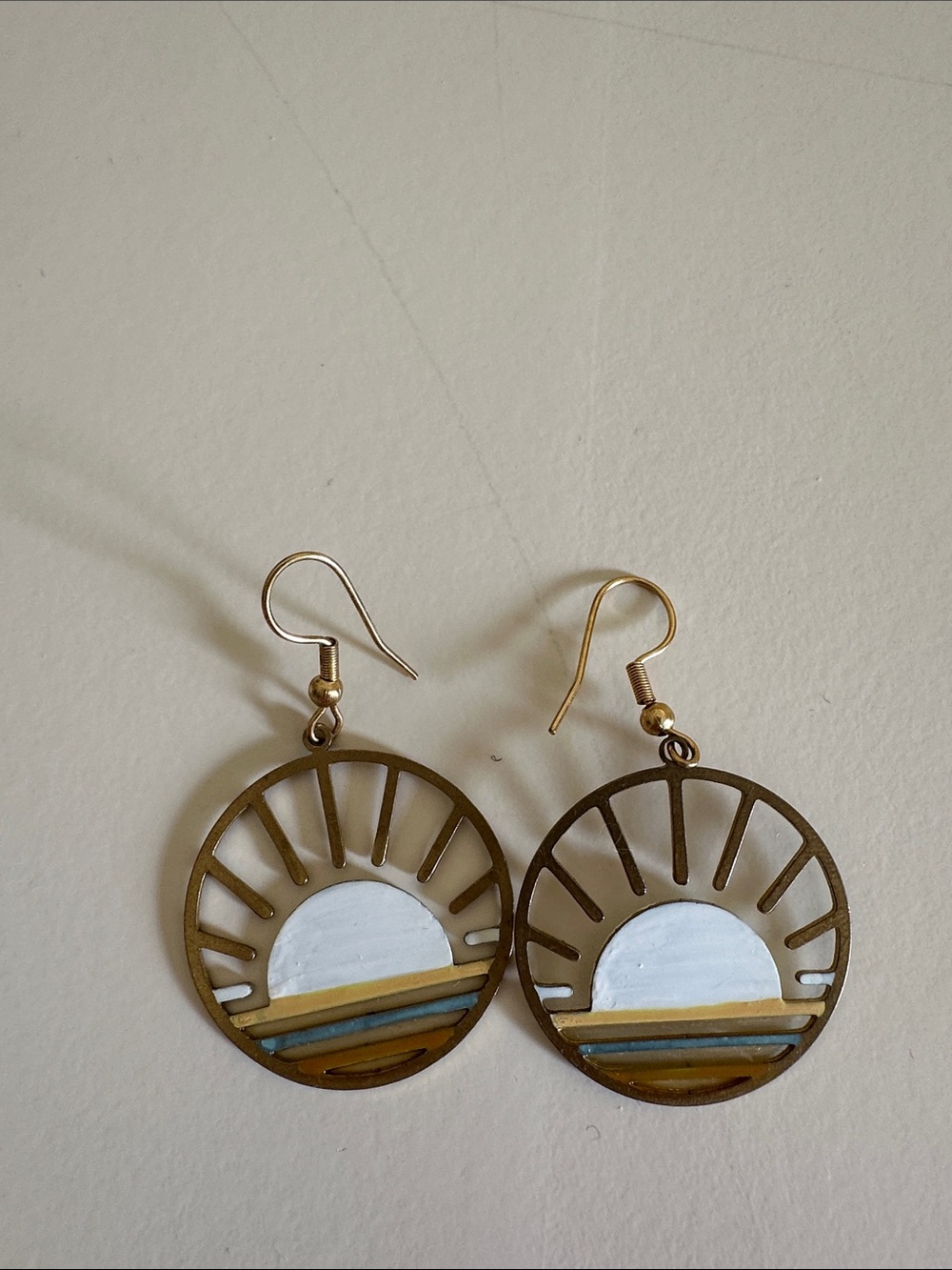 Sunrise Circle Drop Earrings - White & Gold Accent